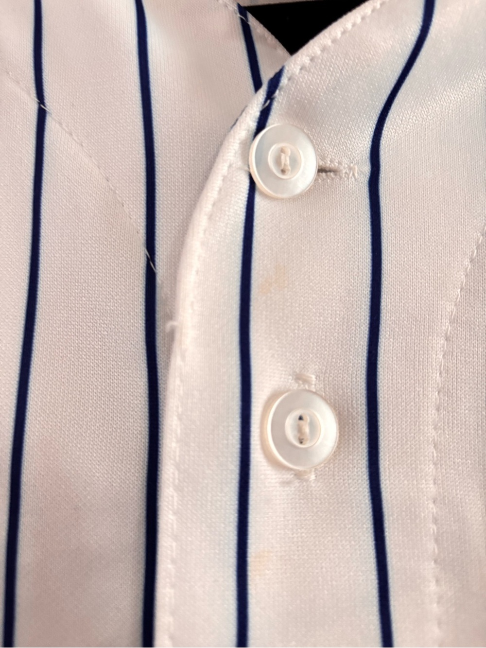 Majestic White Pinstripe Baseball Jersey with Blue and Red Logo - Picture 8 of 8